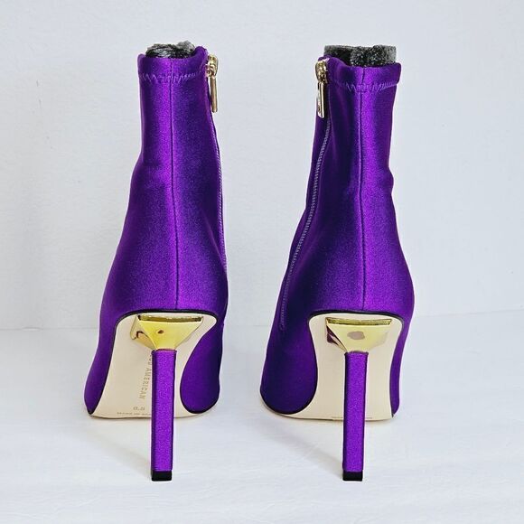 New! Good American Pointed Ankle Sock Shine Neoprene Purple Stiletto Boots - Picture 7 of 15